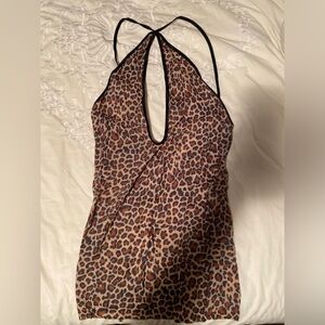 Elegant Moments Deep V Leopard Mini Dress Plus Size